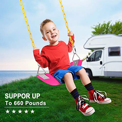 Swing Set, AGPTEK Swing Seat with 66 Inch Anti-Rust Chains Thermoplastic Coated, Support 660lb, Swing Seat Cushion Accessories Replacement with Snap Hooks for Outdoors, Playground, Jungle & Gym, Pink