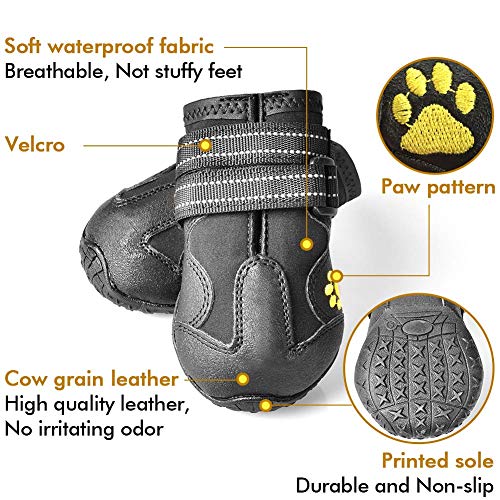 XSY&G Botas para perro, zapatos impermeables para perros, botines para perros con suela reflectante resistente antideslizante y antideslizante, zapatos para perros medianos para exteriores 4 unidades, talla 1