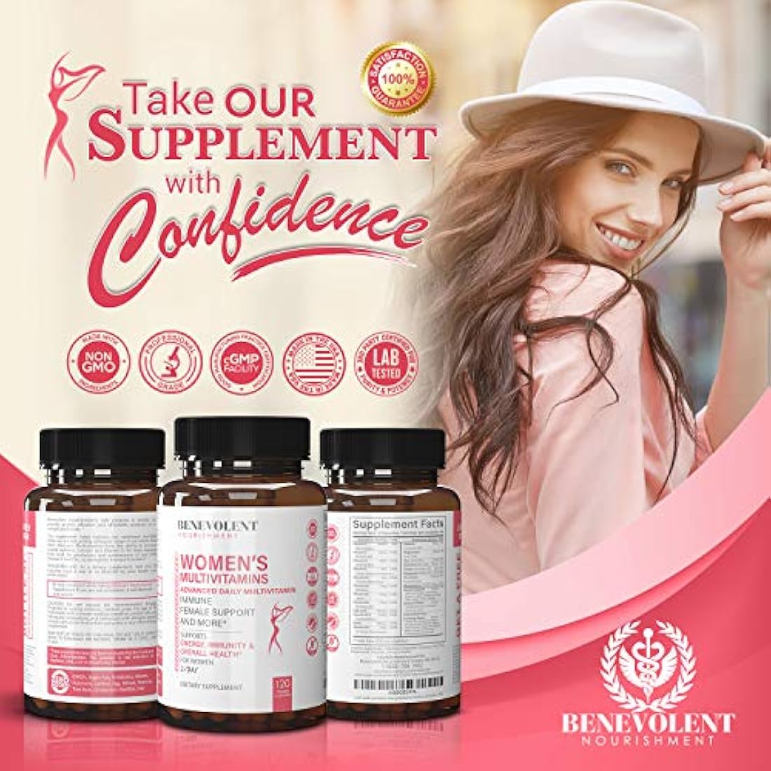 Multivitamina para mujeres - Suplemento para energía, inmunidad y apoyo femenino - Vitaminas diarias para mujeres con biotina, calcio, magnesio - Sin OGM, Multivitamina de mujeres vegetarianas - 120 cápsulas