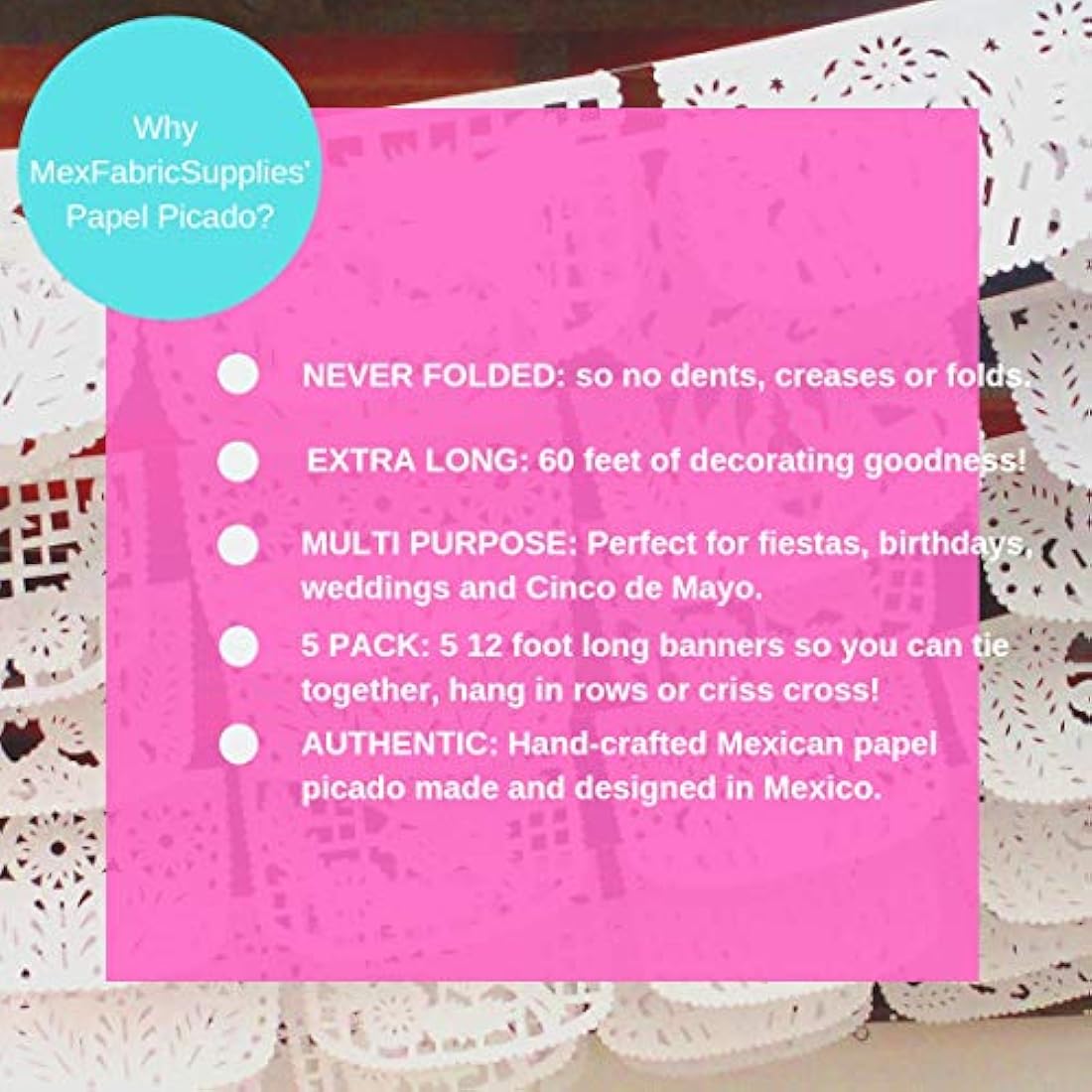 Papel picado boda, blanco, banner de México Mexicano