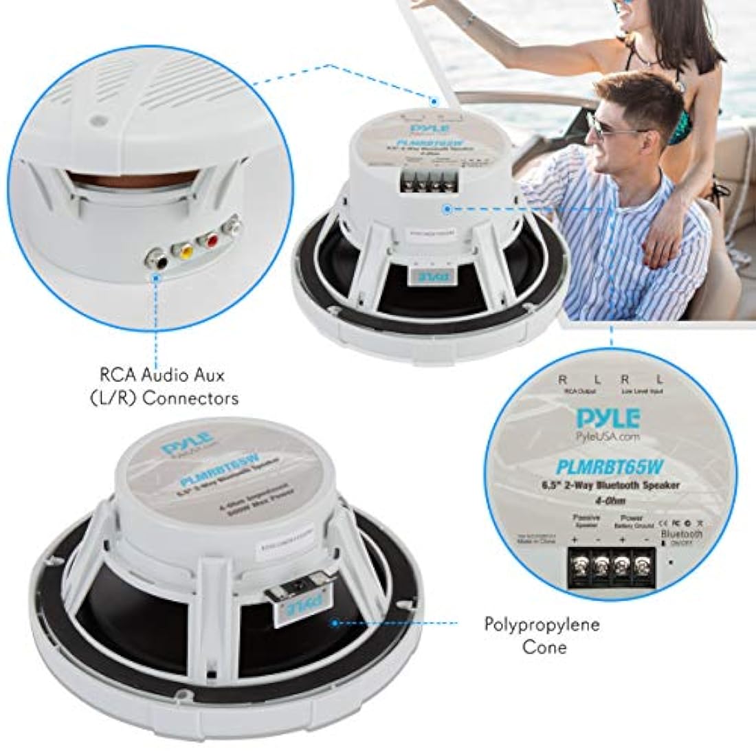 Parlantes de barco juego de 2 blanco PYLE PLMRBT65W