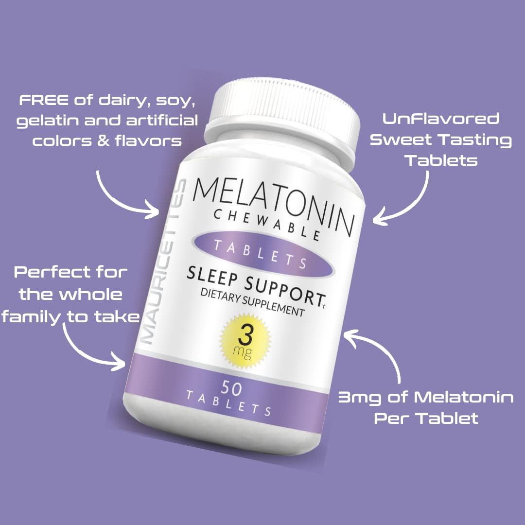Tabletas Masticables de Melatonina 3mg, Soporte del Sueño, 50 Uds.