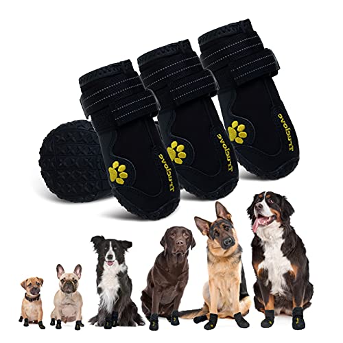 EXPAWLORER botas a prueba de agua, para perro, antiderrapantes, refractantes, botines de mascotas para perros medianos, perros grandes, negro, 4 piezas