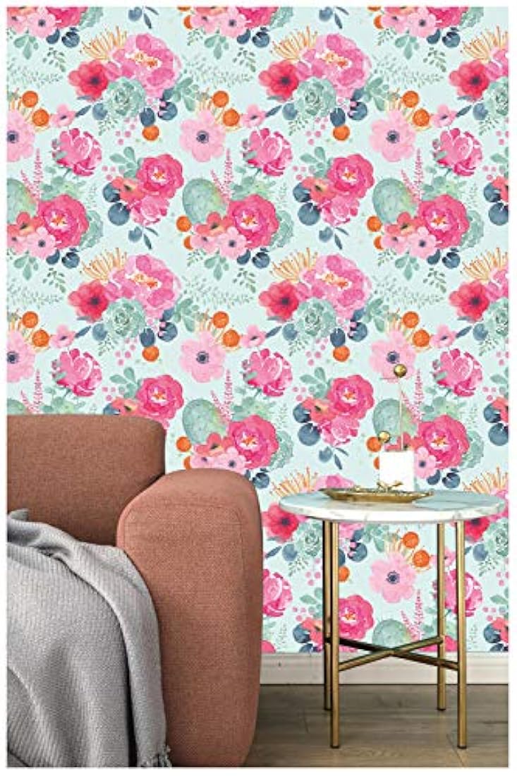 Papel pintado vinilo extraíble azul/rosa/gris