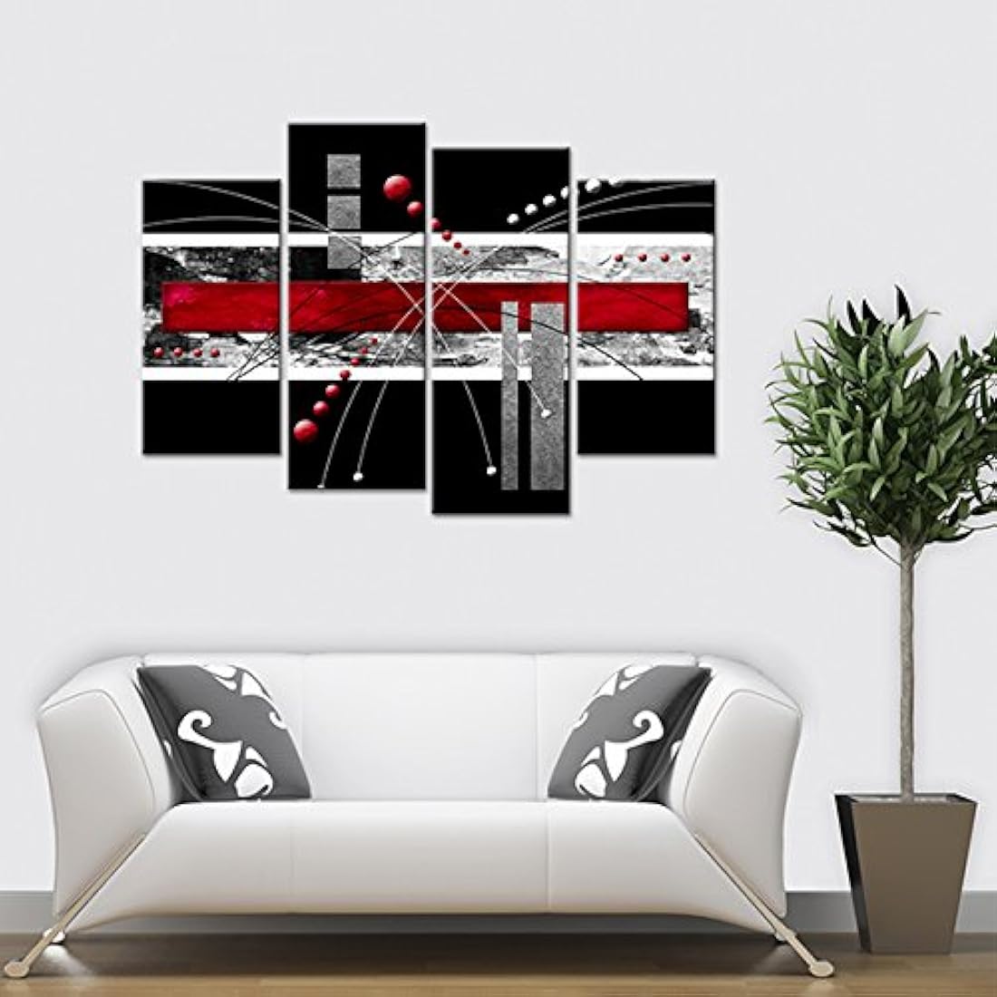 YPY - Lienzo negro y rojo con 4 paneles abstractos