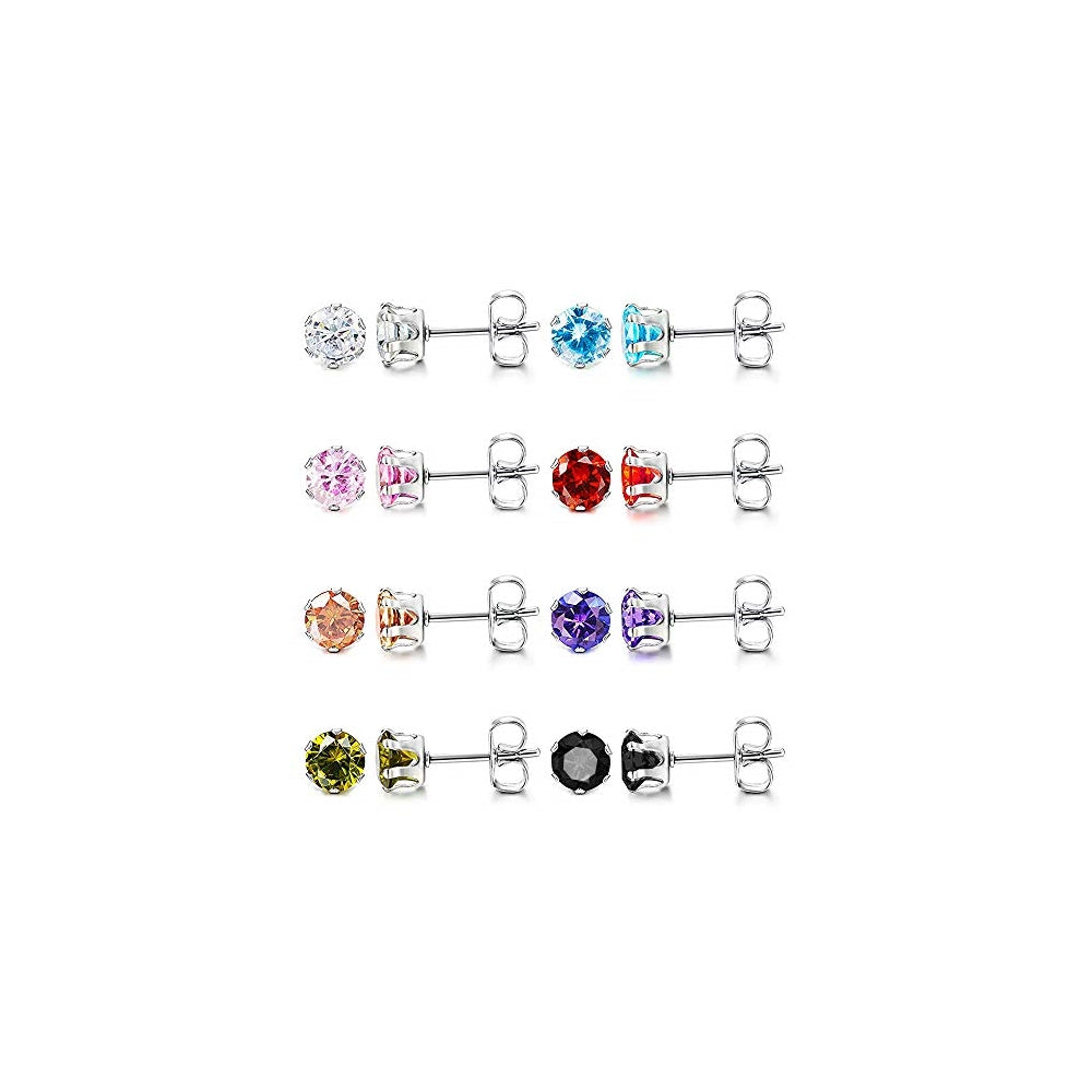 Aretes Juego de 8 pares de acero inoxidable Hipoalergénico