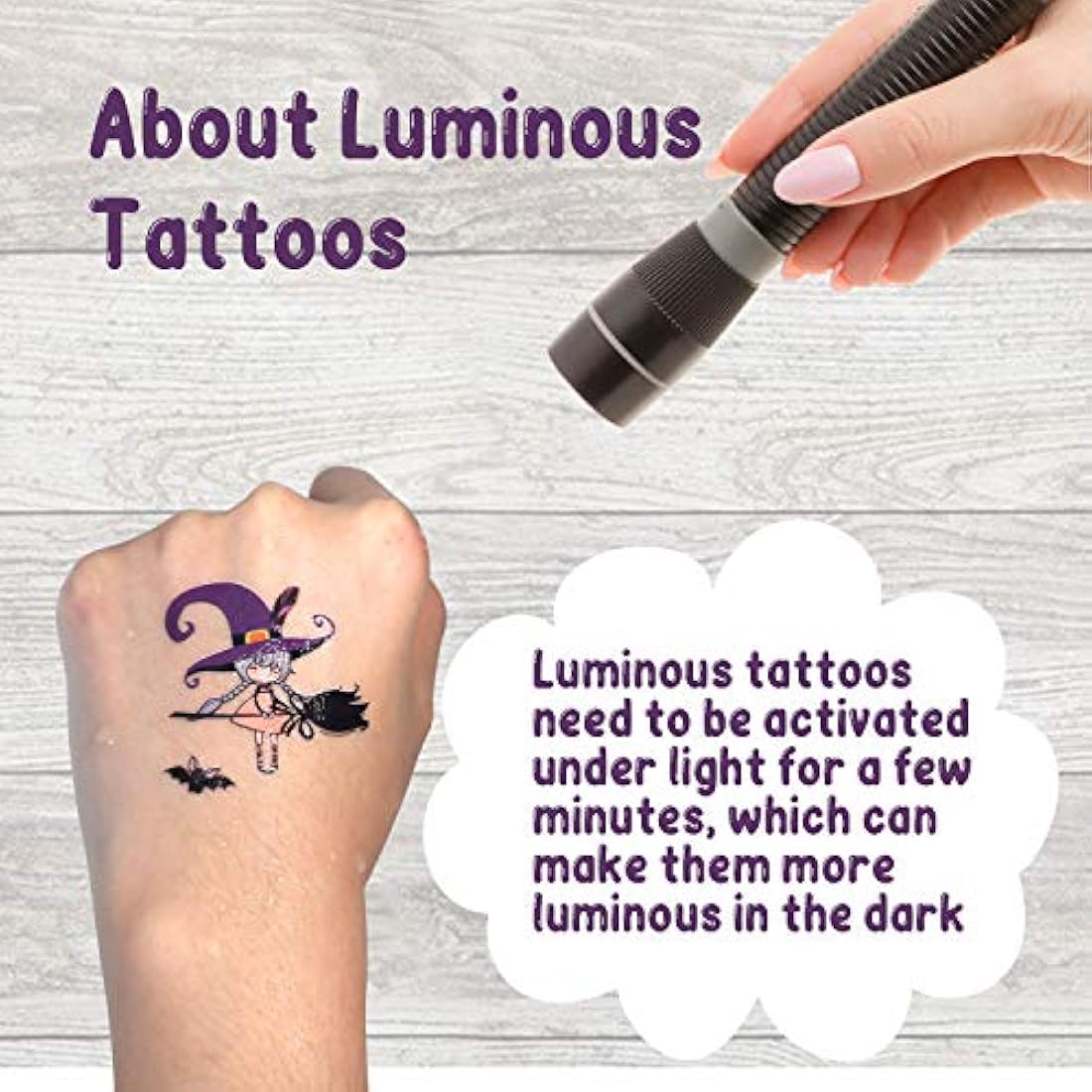 10 hojas luminosas de tatuajes temporales de Halloween