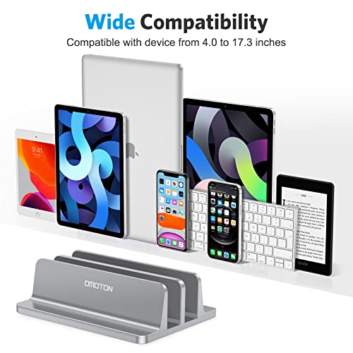 OMOTON - Soporte vertical para portátil, soporte de escritorio doble con base ajustable (hasta 17.3 pulgadas), compatible con todos los MacBook/Surface/Samsung/HP/Dell/Chrome Book (gris)