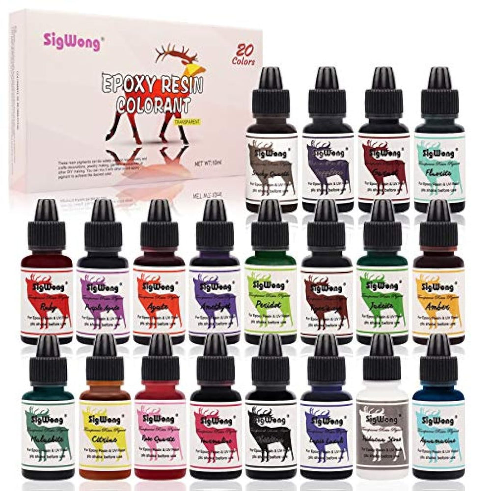 Pigmento de resina epoxi UV – 20 colores líquido transparente resina epoxi UV colorante, tinte de resina epoxi altamente concentrado para bricolaje joyería, resina AB para pintura, manualidades – 0.3 fl oz cada uno