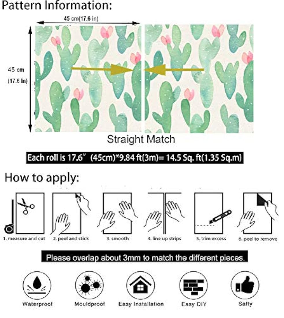 Papel pintado autoadhesivo cactus verde(118.11x17.72x 0.13)