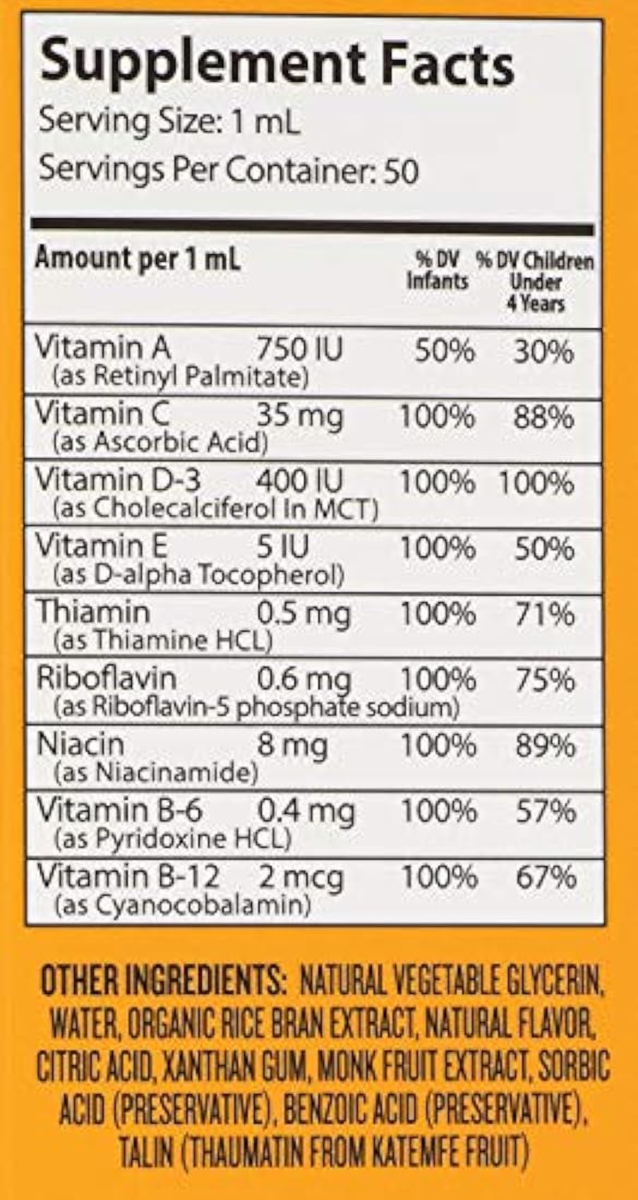 Suplemento multivitamínico de 1.7 fl oz para bebés y niños,