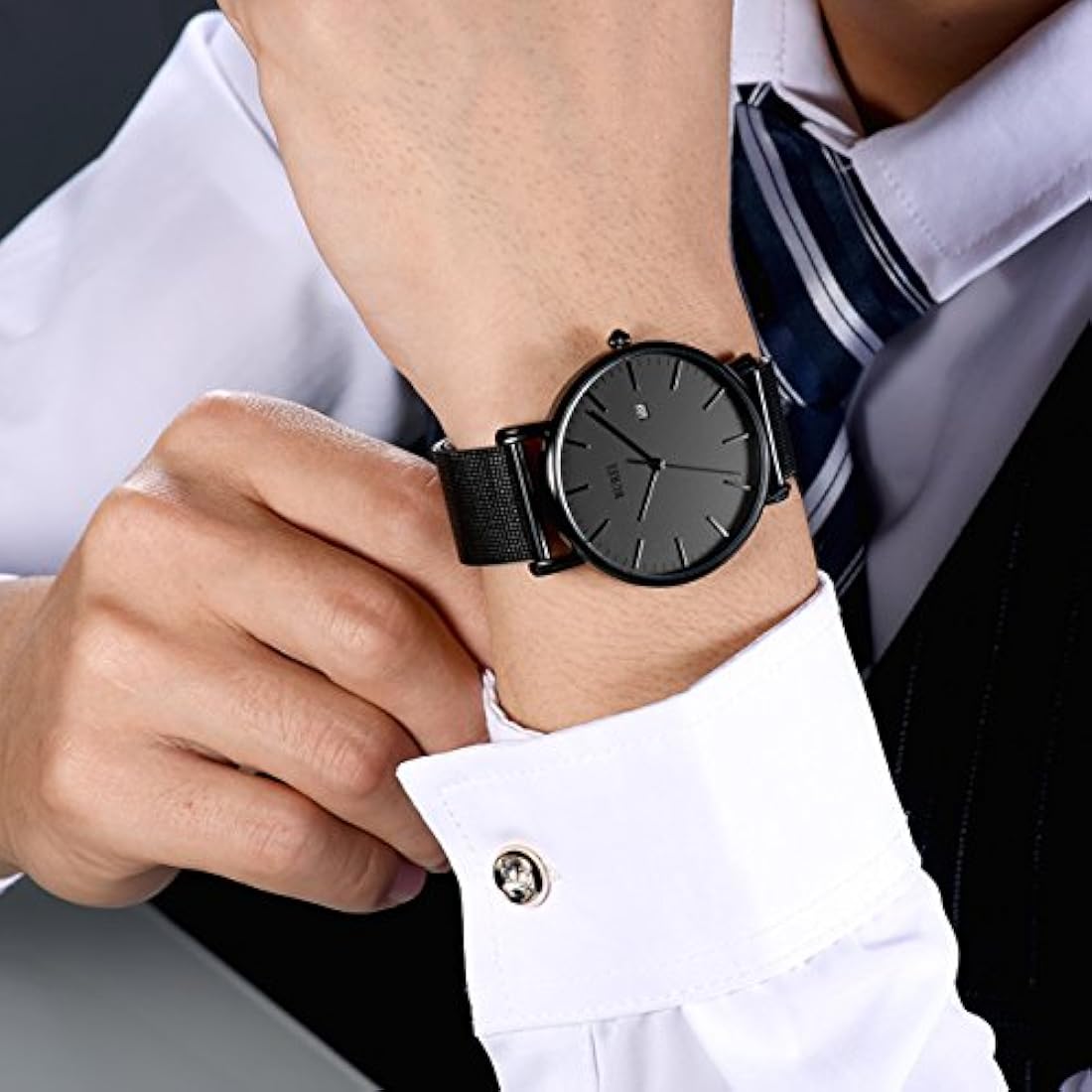 Reloj de pulsera analógico para hombre, correa de malla