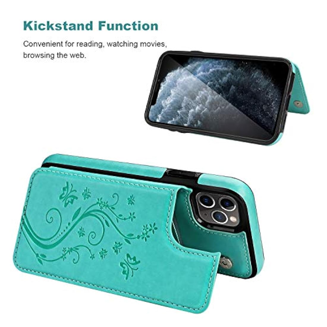 Vaburs - Funda tipo cartera para iPhone 11 Pro Verde