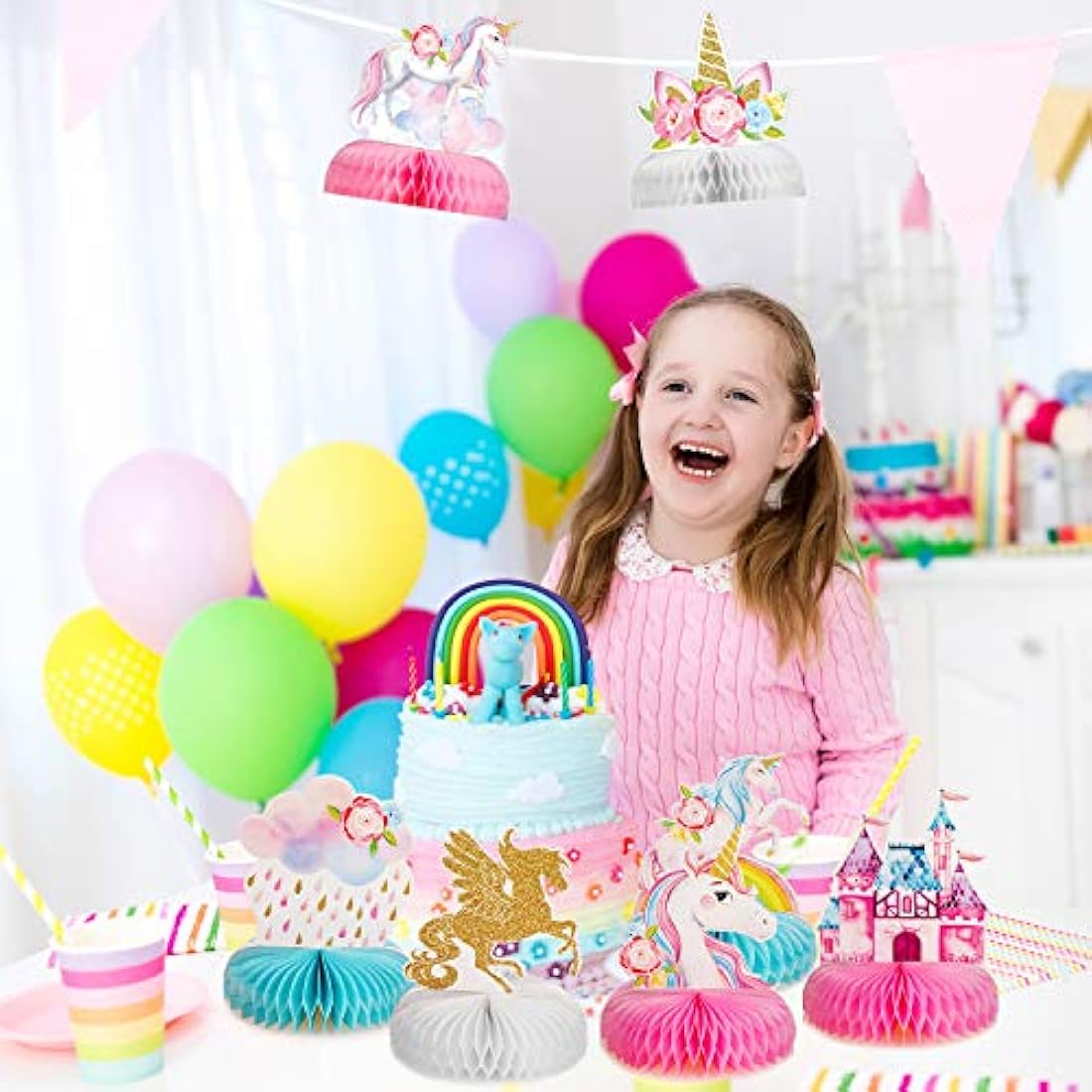 Outus 9 piezas de decoración de mesa de unicornio arcoíris