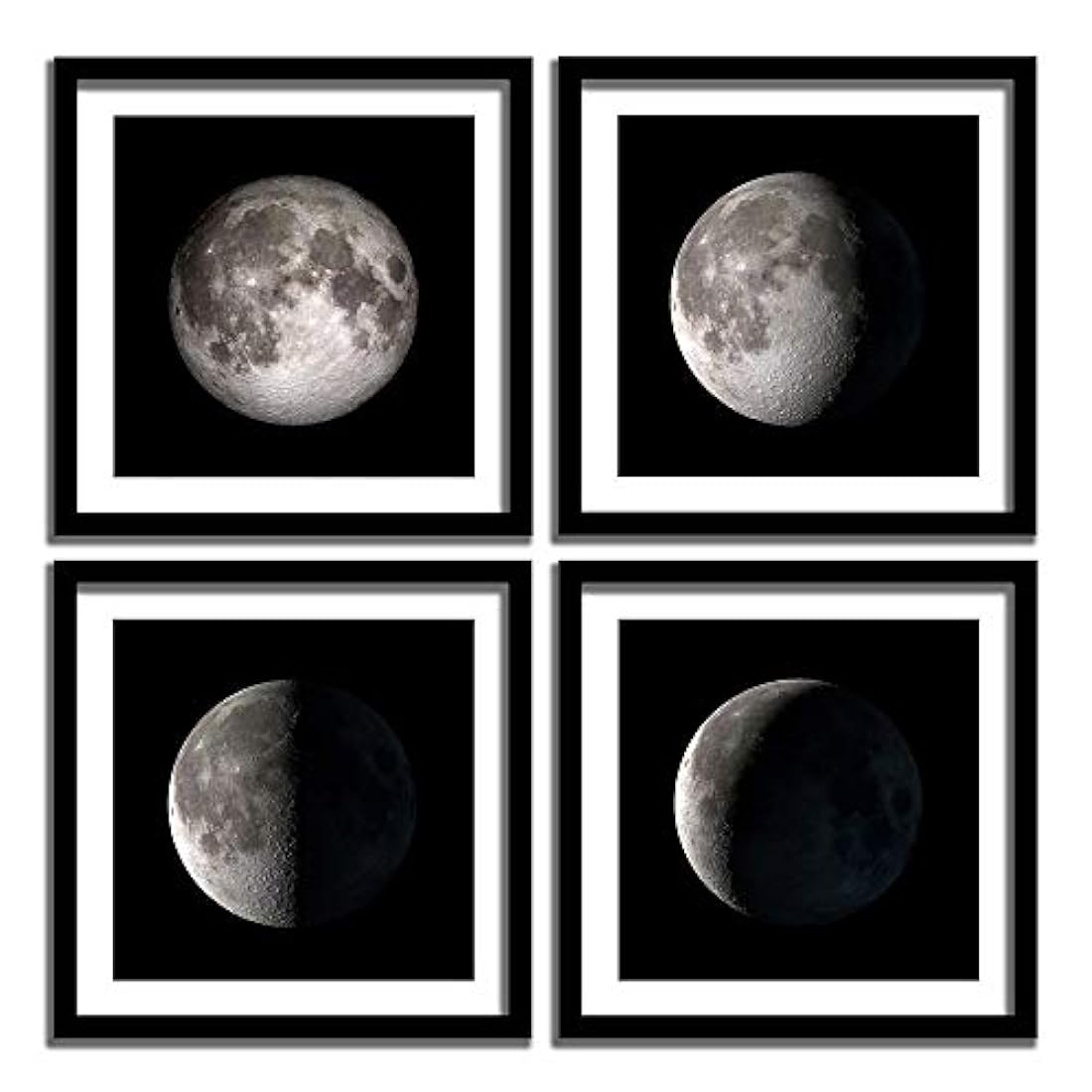Lienzo decorativo con 4 paneles de luna en blanco y negro