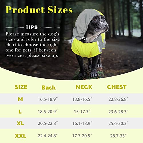 IECOii Chubasquero ajustable para perros con rayas reflectantes, abrigo de lluvia para perros con capucha, abrigo impermeable ligero para perros, impermeable para perros con calcomanía mágica, impermeable para mascotas para perros medianos y grandes
