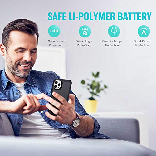 Funda de batería para iPhone 12/12 Pro, funda de carga de batería de 6800 mAh, funda protectora de batería para iPhone 12/12 Pro, funda inteligente de 6.1 pulgadas, color negro