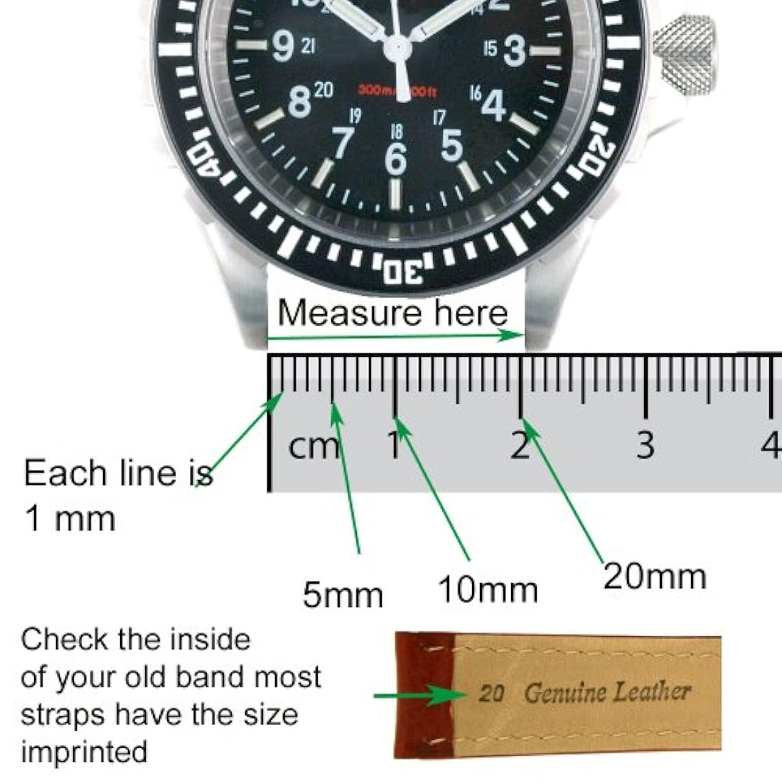 Extra larga Reloj Banda piel Negro acolchada 22 milímetros