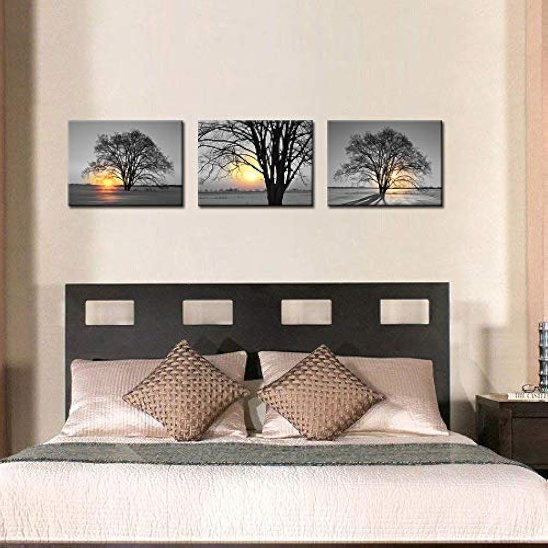 3 piezas de arte de pared de árbol blanco y negro.