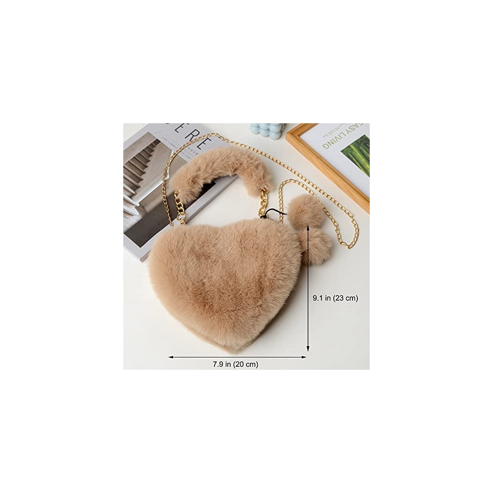 Bolsos peludo para niñas con forma de corazón esponjoso