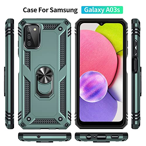 Yiakeng - Funda para Samsung Galaxy A03 con protector de pantalla HD, funda protectora de grado militar con anillo para Samsung Galaxy A03S (verde oscuro)