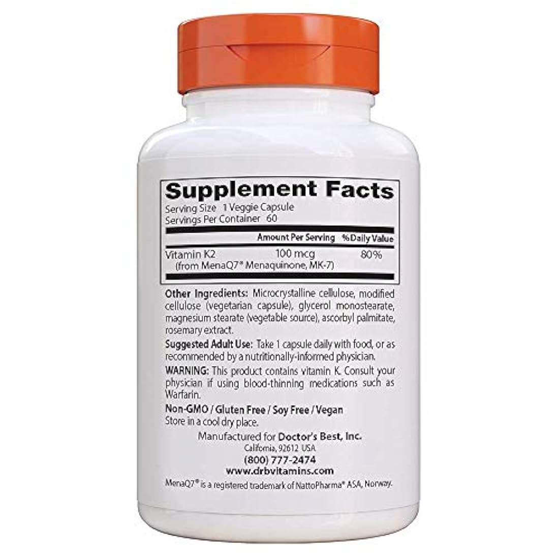 Vitamina Natural K2 Mk-7 con Menaq7, Fortalecer los huesos