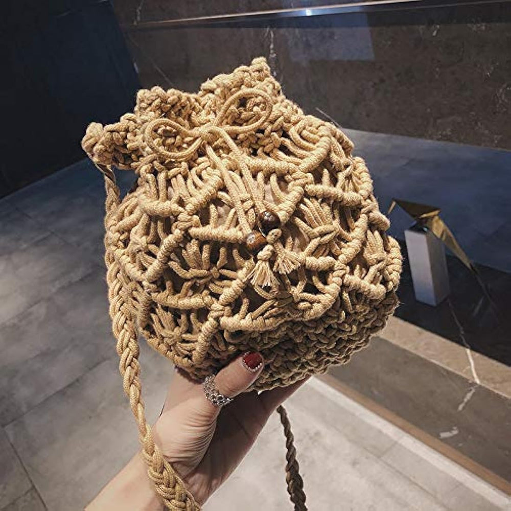 Bolso de mano de paja para mujer, tejido de malla