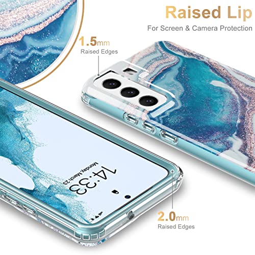 ESDOT Funda para Samsung Galaxy S22 Plus, grado militar, prueba de caída de 21 pies, resistente con diseños de moda para mujeres y niñas, funda protectora para Galaxy S22+ Plus 6.6 pulgadas, estampado mármol ópalo y azul