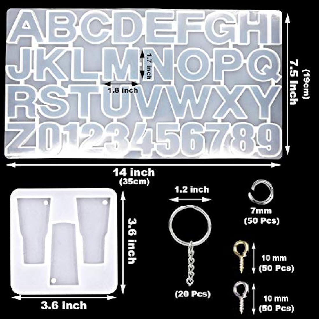 EuTengHao 272 piezas de moldes de silicona de resina con letras y números, moldes de resina para llaveros, moldes de joyería con llavero, anillos de salto para hacer uno mismo, llavero, decoración de número de casa