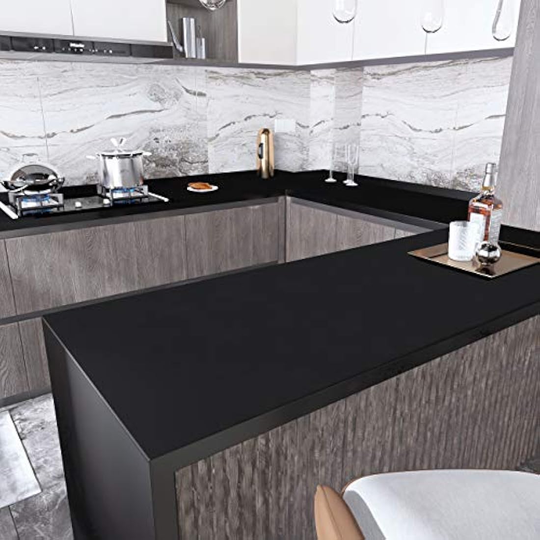 Papel de vinilo decorativo negro mate (12 x 120)