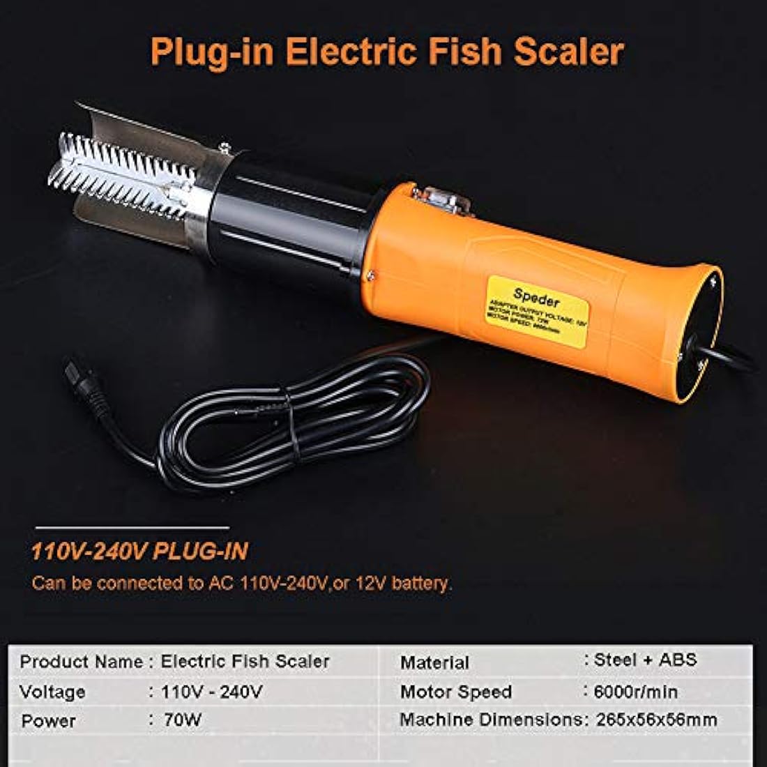 Kit de limpiador de escamas de pescado eléctrico con cable