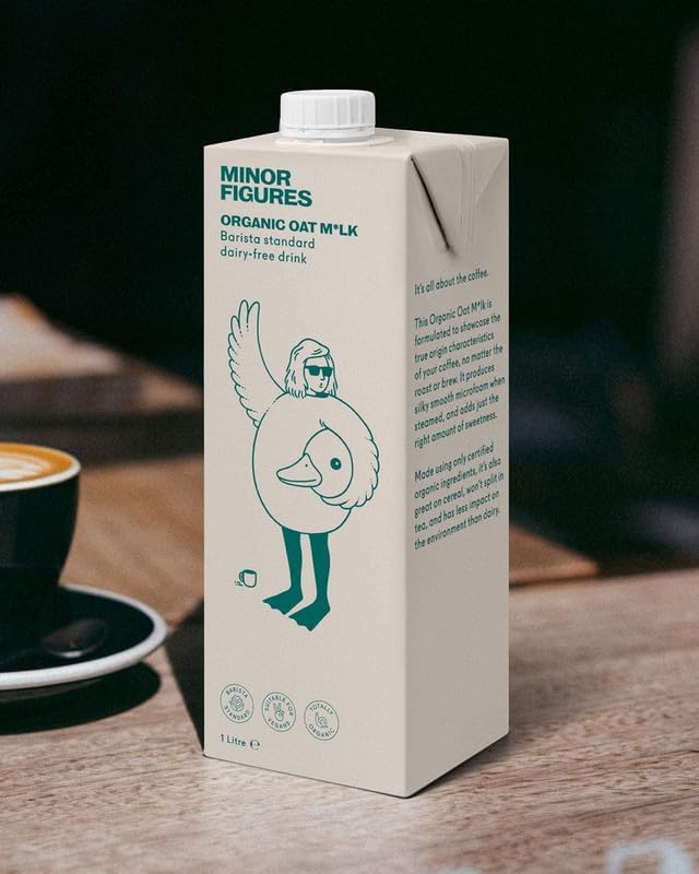 Minor Figures - Leche de avena - Orgánica - Barista Standard - 32 oz - Paquete de 6 - Sin OMG - A base de plantas - Vegano - Sin lácteos - Sin conservación - Sin azúcar