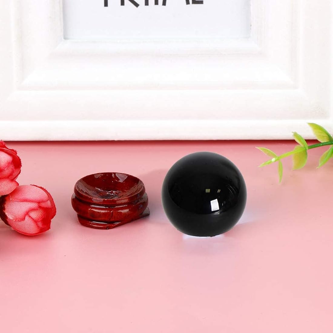 JIC Gem Bola esférica pequeña de obsidiana negra con soporte