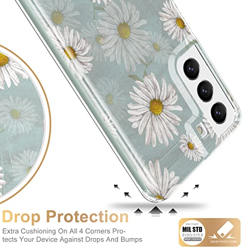 ESDOT Funda para Samsung Galaxy S22 Plus, grado militar, prueba de caída de 21 pies, resistente con diseños de moda para mujeres y niñas, funda protectora para Galaxy S22+ Plus 6.6 pulgadas, estampado lindas margaritas