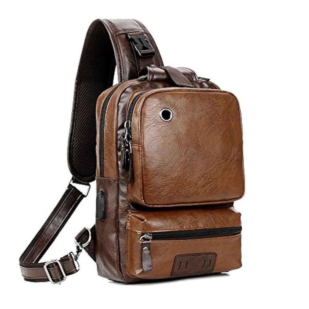 Bolso bandolero de piel para hombre color marrón. SDIYABOLO