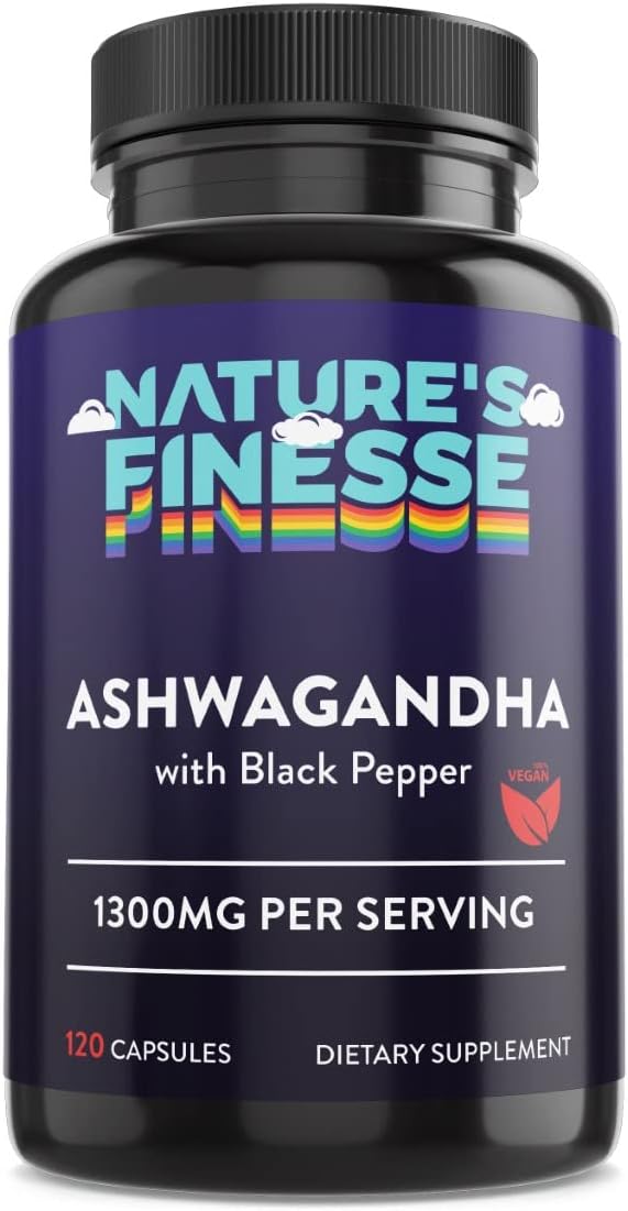 Suplemento Orgánico de Ashwagandh Nature's Finesse 120 Cápsulas