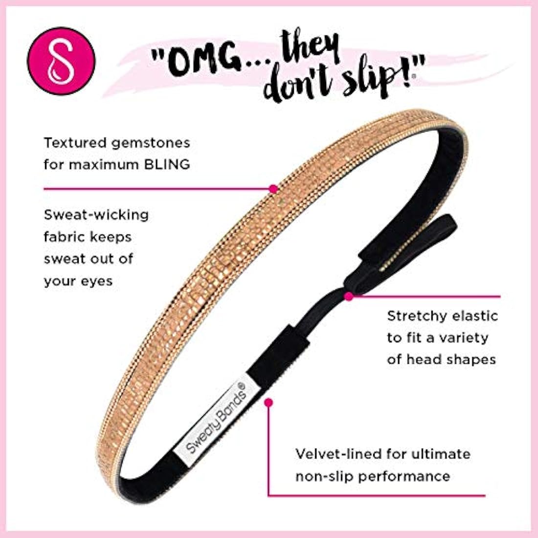 Sweaty Bands-Diadema para mujer y niña,color plateado /negro