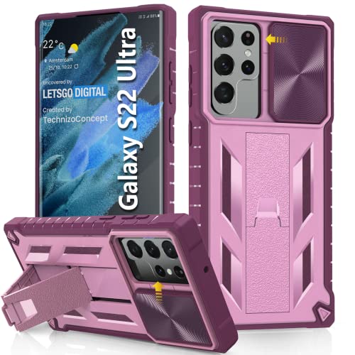 Funda para Samsung Galaxy S22 Ultra: protección de grado militar a prueba de caídas, resistente protección S22 Note 5G con soporte y deslizante, TPU a prueba de golpes, diseño híbrido con textura mate
