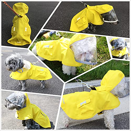 Impermeable impermeable para perros con poncho, chaqueta de lluvia ajustable amarilla con agujero para correa para perros pequeños, medianos y grandes (XS)