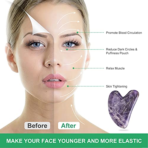 Gua Sha - Herramienta de masaje, tablero de guasha de amatista para cara y cuerpo, piedra de jade natural Gua Sha, masajeador facial para terapia de acupuntura tradicional, herramientas diarias antienvejecimiento para la salud y el cuidado de la piel