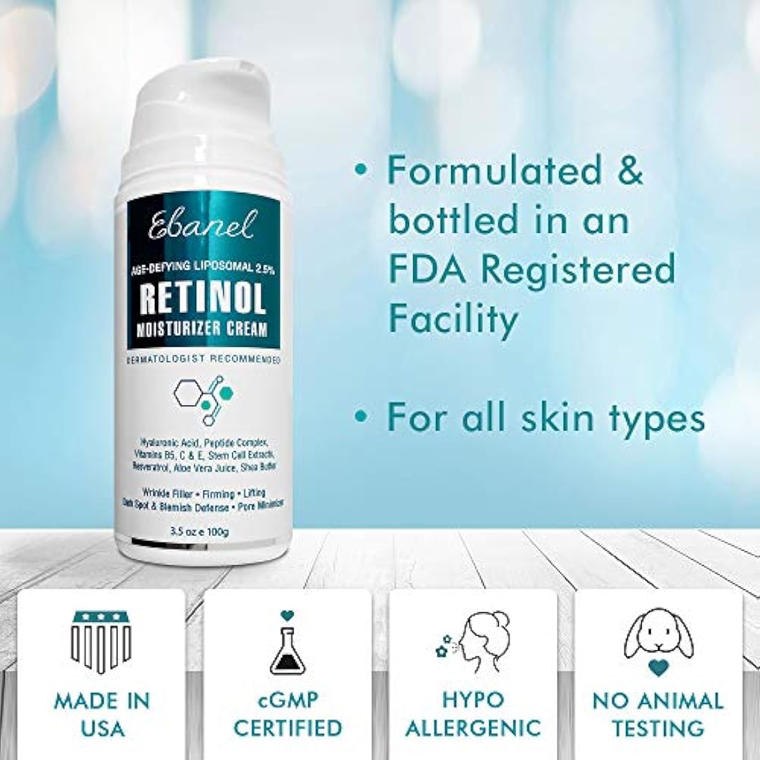 Ebanel Retinol Crema 2.5% con ácido hialurónico