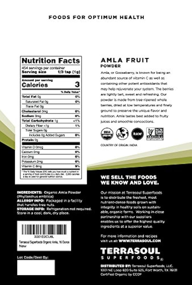 Terrasoul Superfoods Amla (Amalaki) Berry Powder (Orgánico)