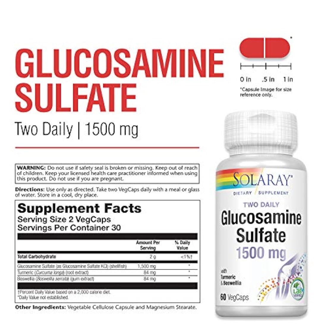 Solaray - Sulfato de Glucosamina, 1500 mg, 60 cápsulas