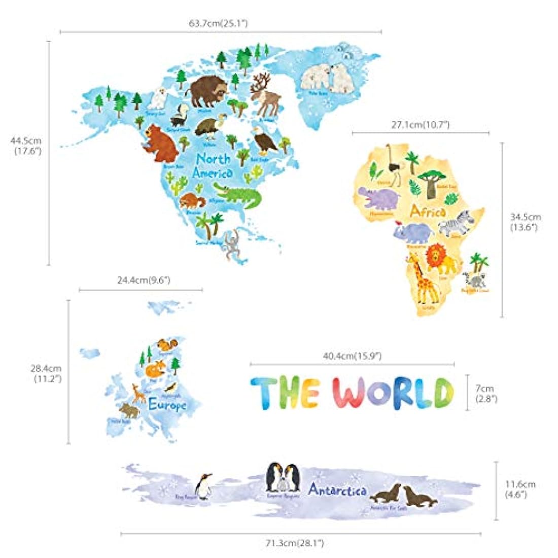 Pegatinas de pared de mapa del mundo para niños DECOWALL