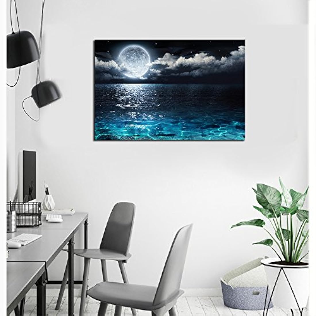 Sechars - Lienzo decorativo para pared, diseño de luna