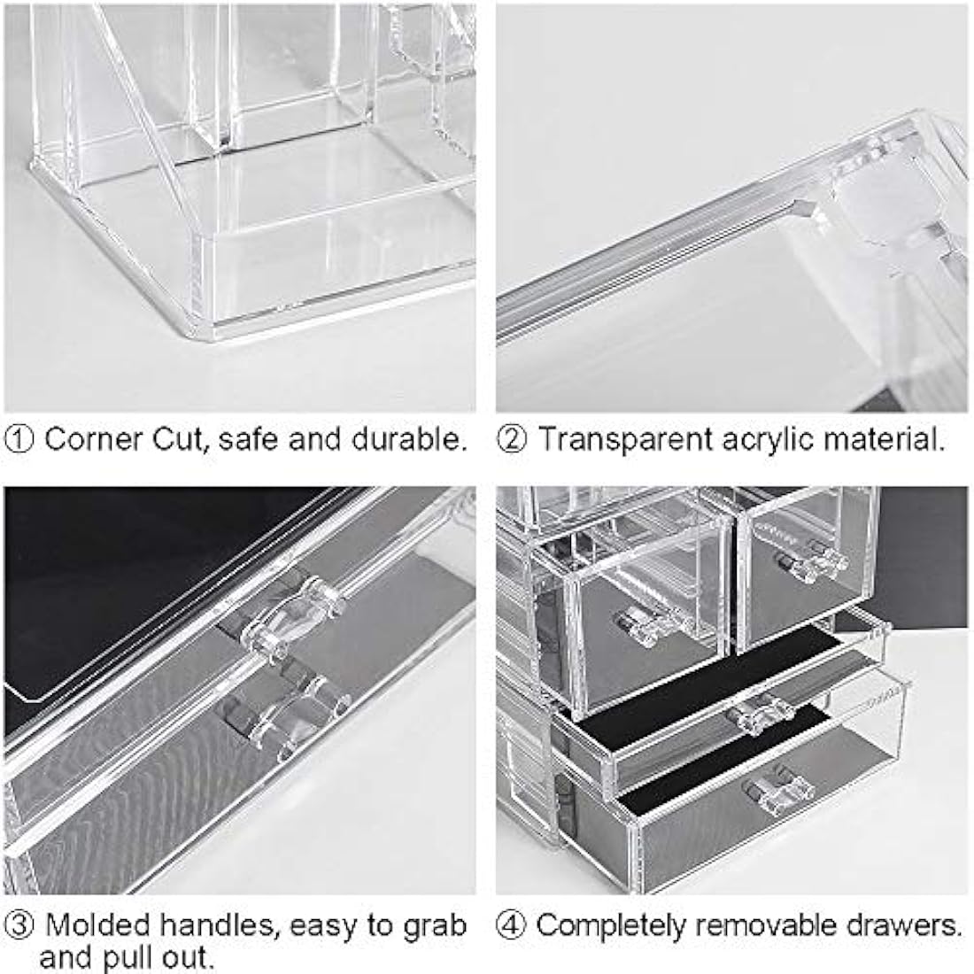 Organizador de maquillaje de 3 piezas de acrílico cosméticos