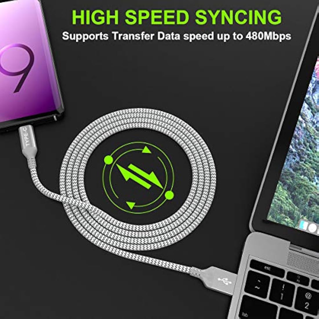 Cable USB tipo C paquete de 2 unidades de 6.6 ft, USB-C a US