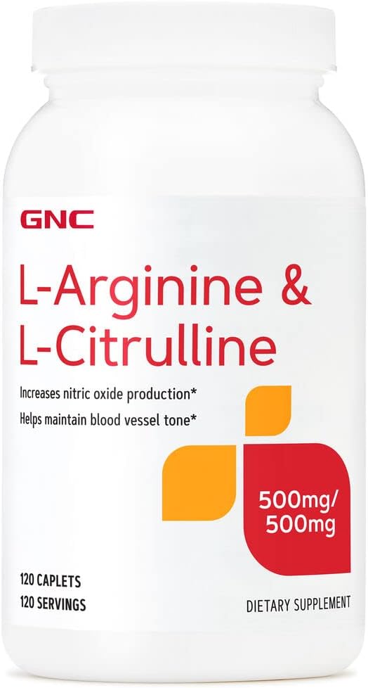 GNC L-Arginina y L-Citrulina 500mg, 120 Capletas, Óxido Nítrico