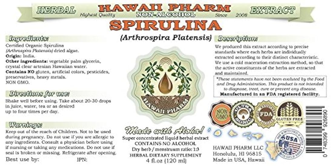 Extracto de líquido, Espirulina Orgánica