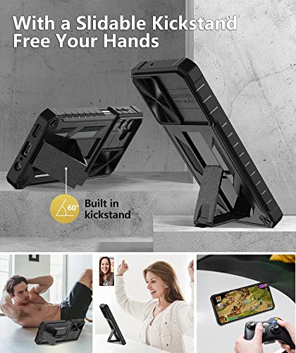 Funda para Samsung Galaxy A13 5G: protección de grado militar a prueba de caídas, resistente protección A13 5G con clip para cinturón, soporte y deslizante, diseño de parachoques texturizado mate de TPU a prueba de golpes, color negro